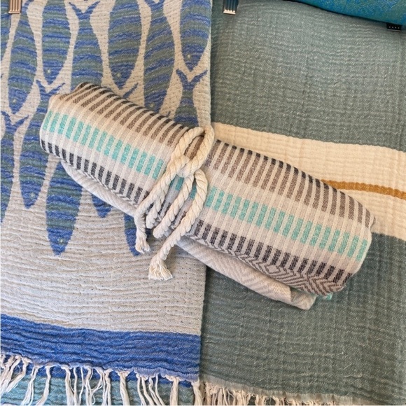 Travel Wrap Blanket Sarong Hand Crafted Loom Weave 2 Side Organic Cotton Aqua - Picture 11 of 16